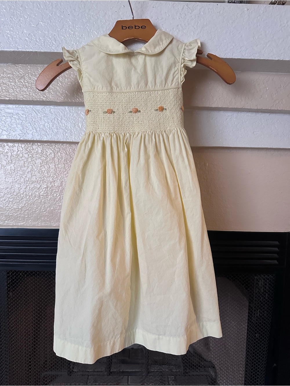 Laura Ashley Pale Yellow Smocked Dress with Floral Accents